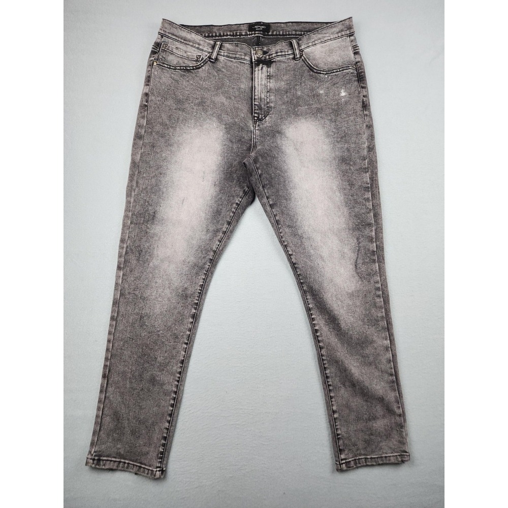 Ed Hardy Jeans Mens 38x30 Gray Acid Wash Skinny Slim Tattoo Logo MEHD8300-2